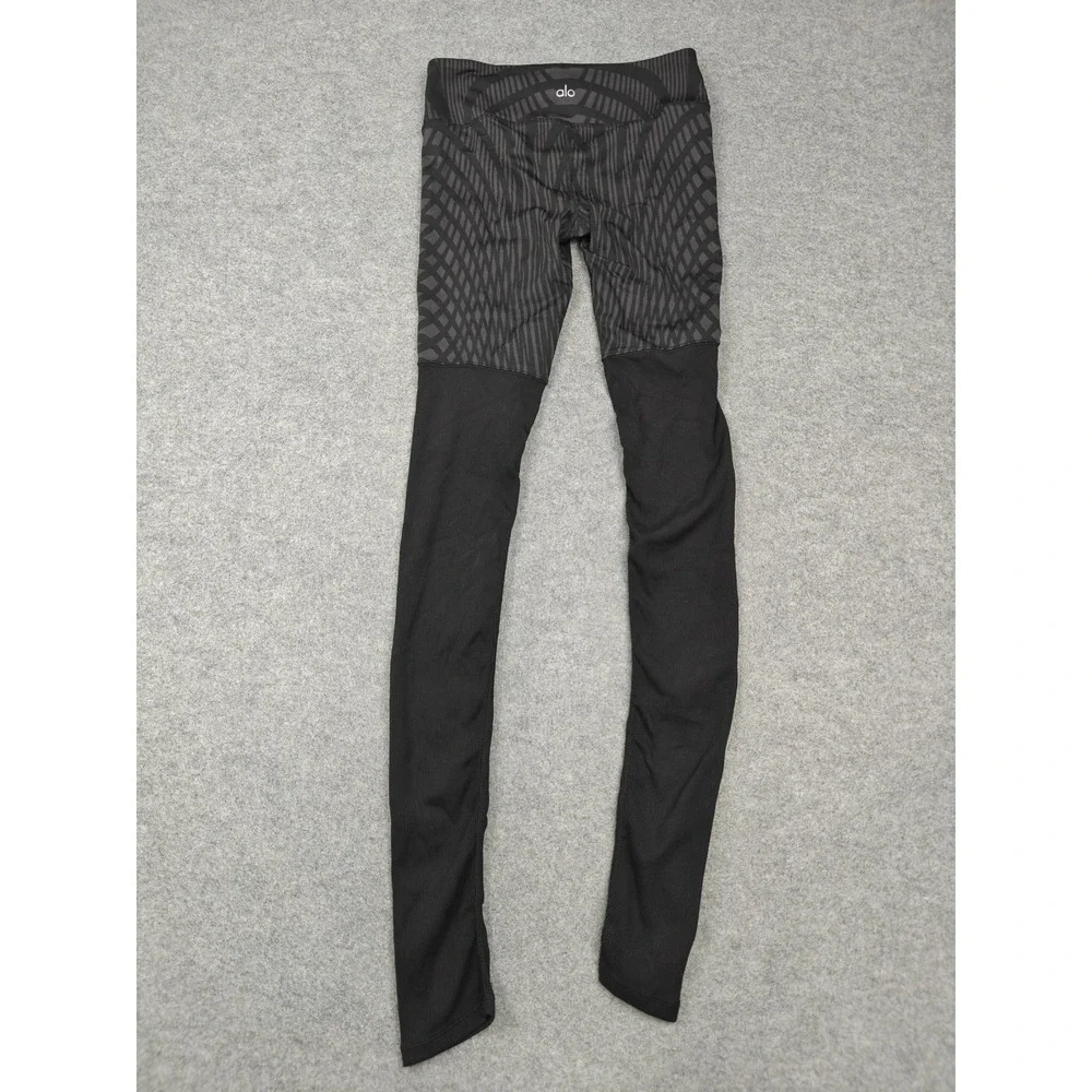 Alo Yoga Leggings Womens Small Black Geometric High Rise Ankle Yoga Gym Pants